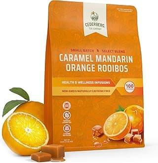 Cederberg Tea Company Caramel Mandarin Orange Rooibos Tea Bags - Made with Organic Red Rooibos Tea, South African Herbal Tea, Naturally Caffeine Free Tea, Small Batch - Select Blend Non-GMO, Premium Leaf, Antioxidant-Rich, 100 Count