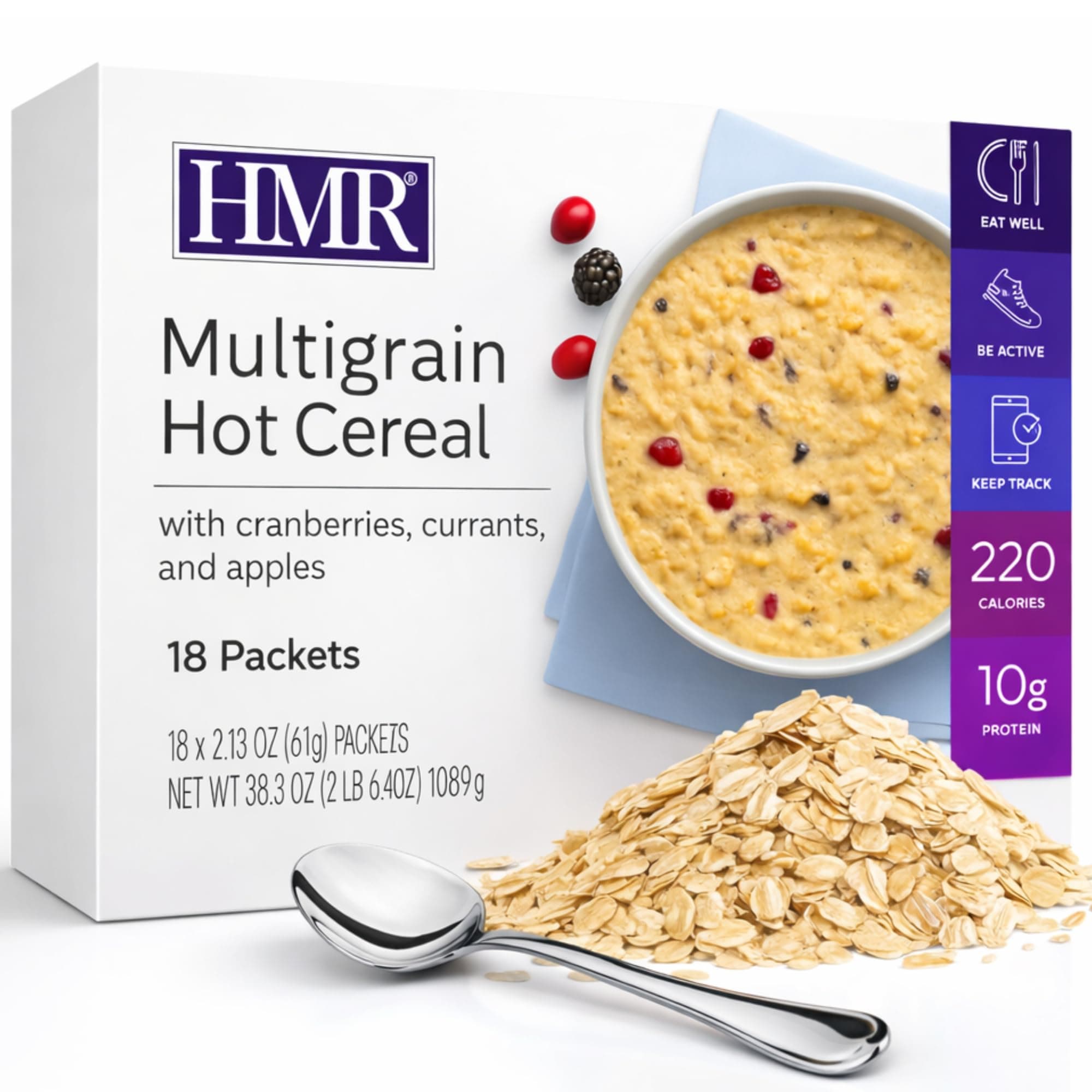 HMR Multigrain Hot Cereal – High Protein Oatmeal Alternative for Weight Loss | 10g Protein, 220 Calories | Low Calorie Breakfast or Snack | Convenient Diet Meal | 18 Count