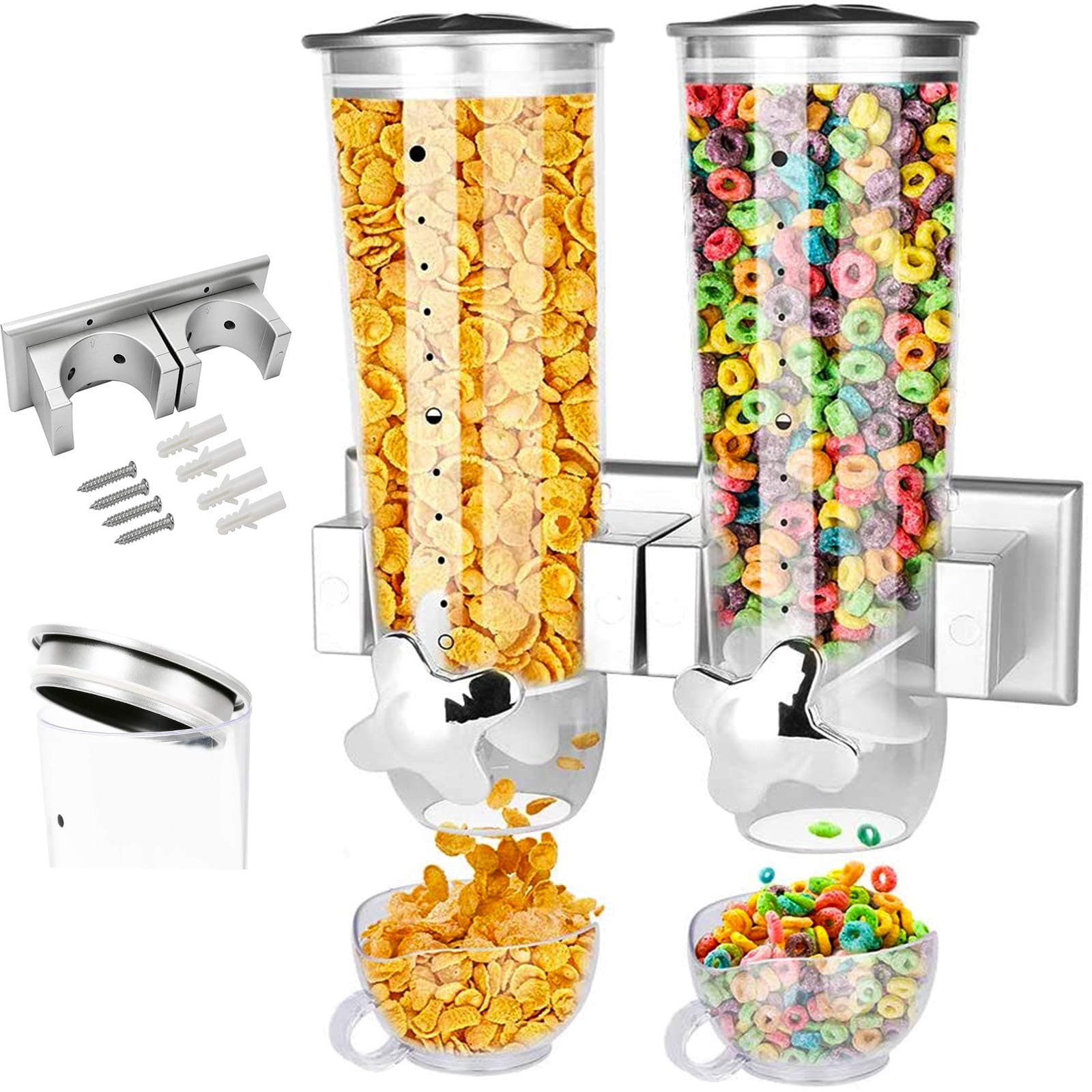 Dry Food Dispenser Wall Mount 2 Pack Set Cereal Dispenser