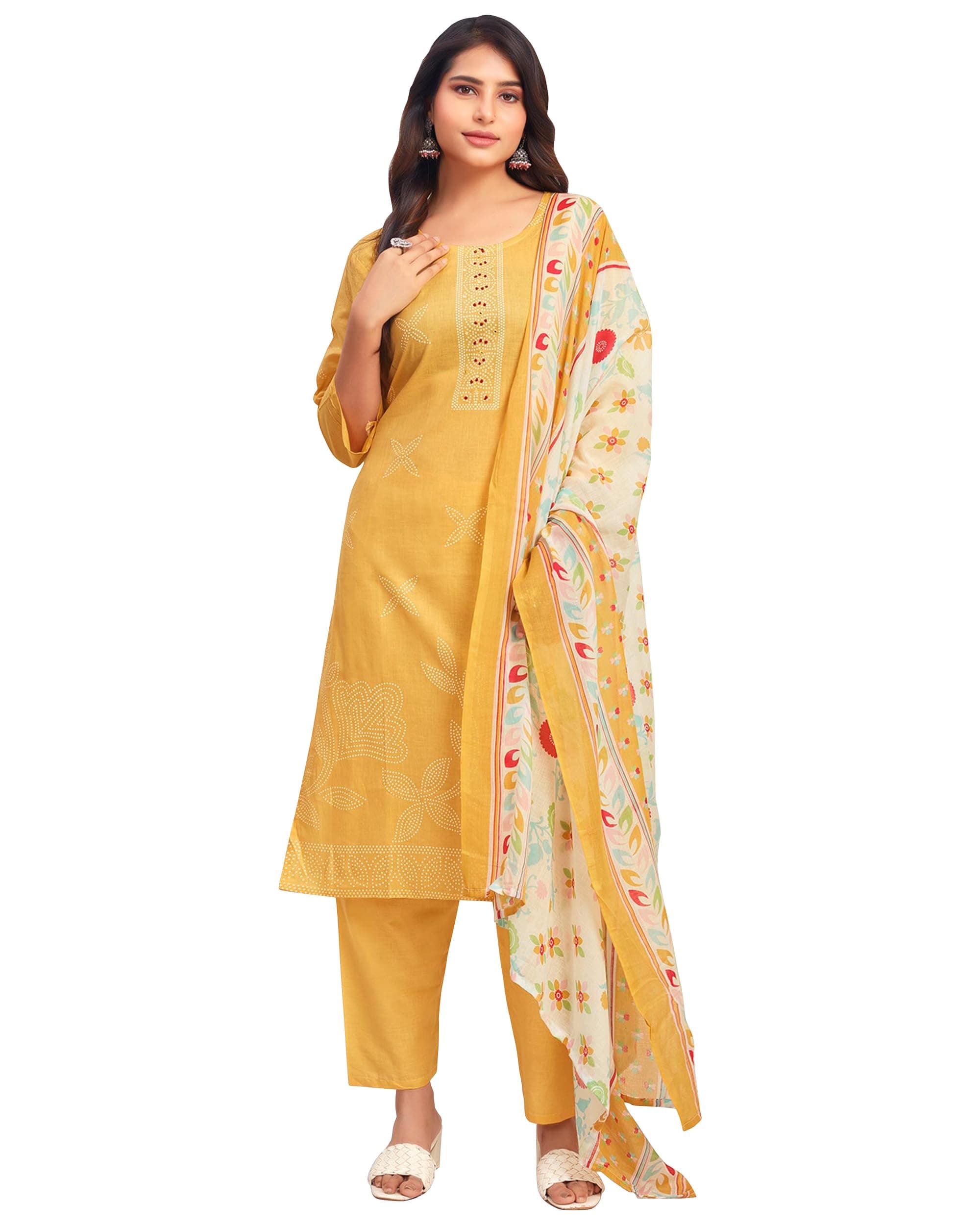 PeachmodeFloral Printed Pure Cotton Casual Salwar Suit