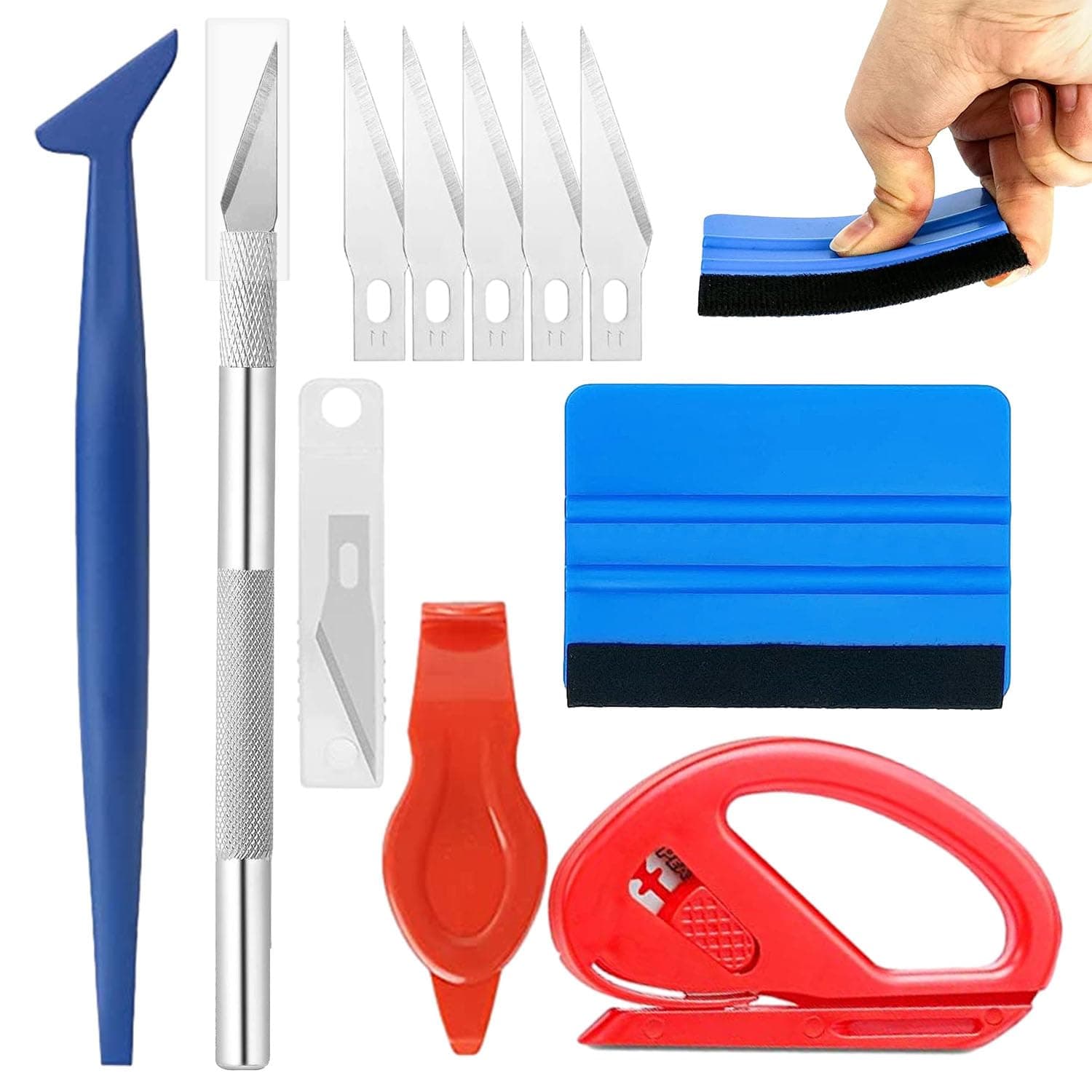 10 Pcs Car Vinyl Wrap Tool kit, Window Film Install Tools Wrap Squeegee Wallpaper Smoothing Tool Felt Squeegee Hard Scraper Vinyl Trimming Tool for Car Wrapping and Install Wallpaper