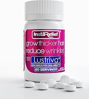 InstaRelief® Hair Growth with Lustriva® - Clinically Shown to Grow Thicker, Healthier Hair in 3 Weeks, Reduce Wrinkles and Fine Lines, with Biotin, Silicon, and Arginine, 60 Tablets