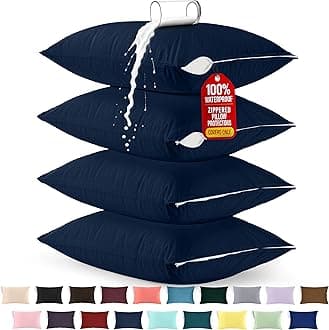 Utopia Bedding Premium 100% Waterproof Pillow Protectors with Zipper Queen Size (Set of 4), Bed Bug and Dust Mite Proof Zippered Pillow Covers, Pillow Encasement Cases, Navy