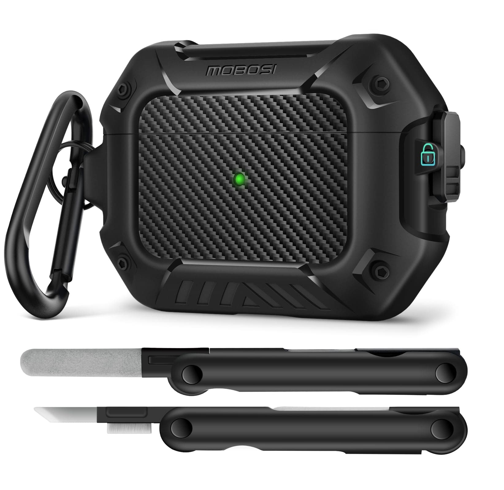 MOBOSI for AirPods Pro 2 Case, Compatible with AirPod 2nd Generation Cover [Compatible with MagSafe] with Lock&Keychain&Cleaner Kit, Full Body Shockproof Protective Hard Shell (2023), Black