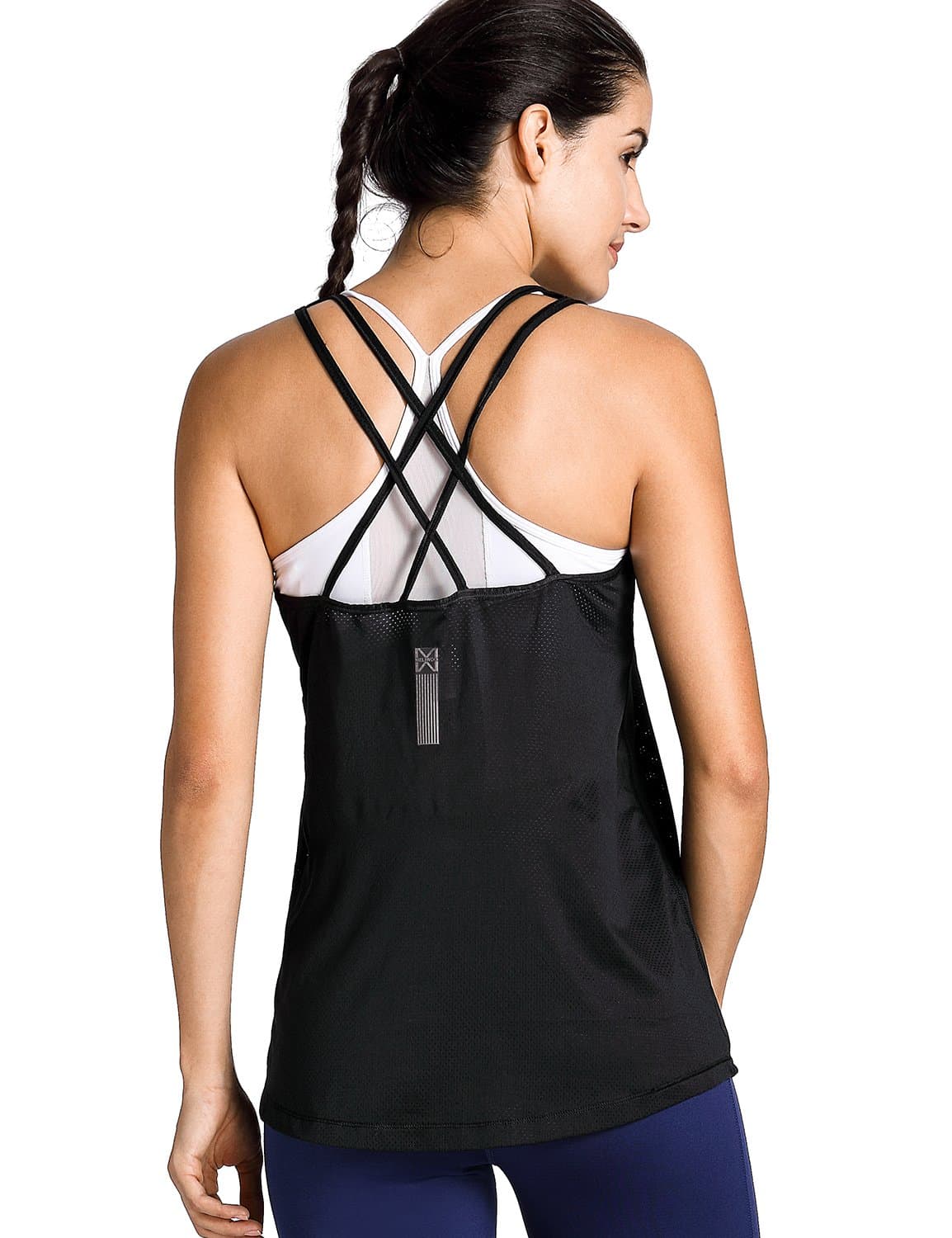 Women's Activewear Cool Mesh Workout Tank Tops with Cross Back Black L