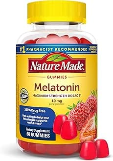 Melatonin 10mg per serving Gummies, Maximum Strength Dosage, 100% Drug Free Sleep Aid for Adults, 60 Melatonin Gummies, 30 Day Supply