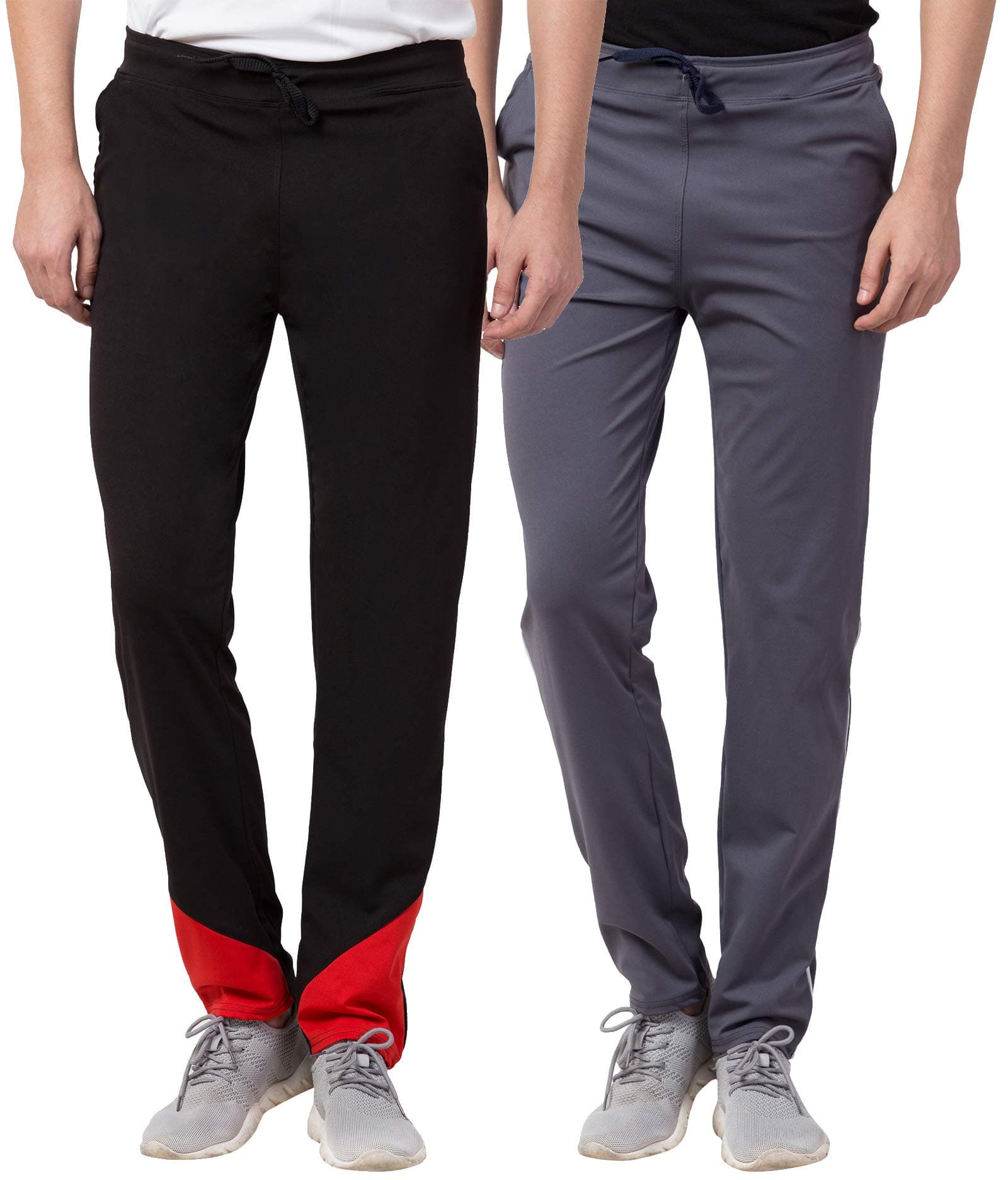 BLUECONBLUECON Men's Polyester Trackpant Combo Pack of 2, Black, Dark Grey, L