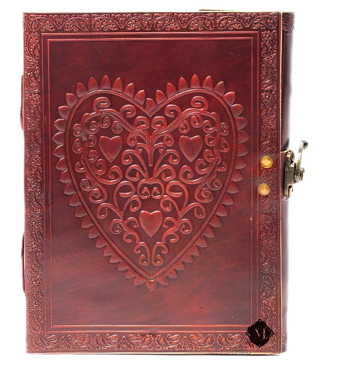 MONTEXOO Celtic Heart Handmade Vintage Large 8'' Embossed Leather Bound Journal With Lock For Men Women Blank pages personal Diary notebook journal gift6 x 8