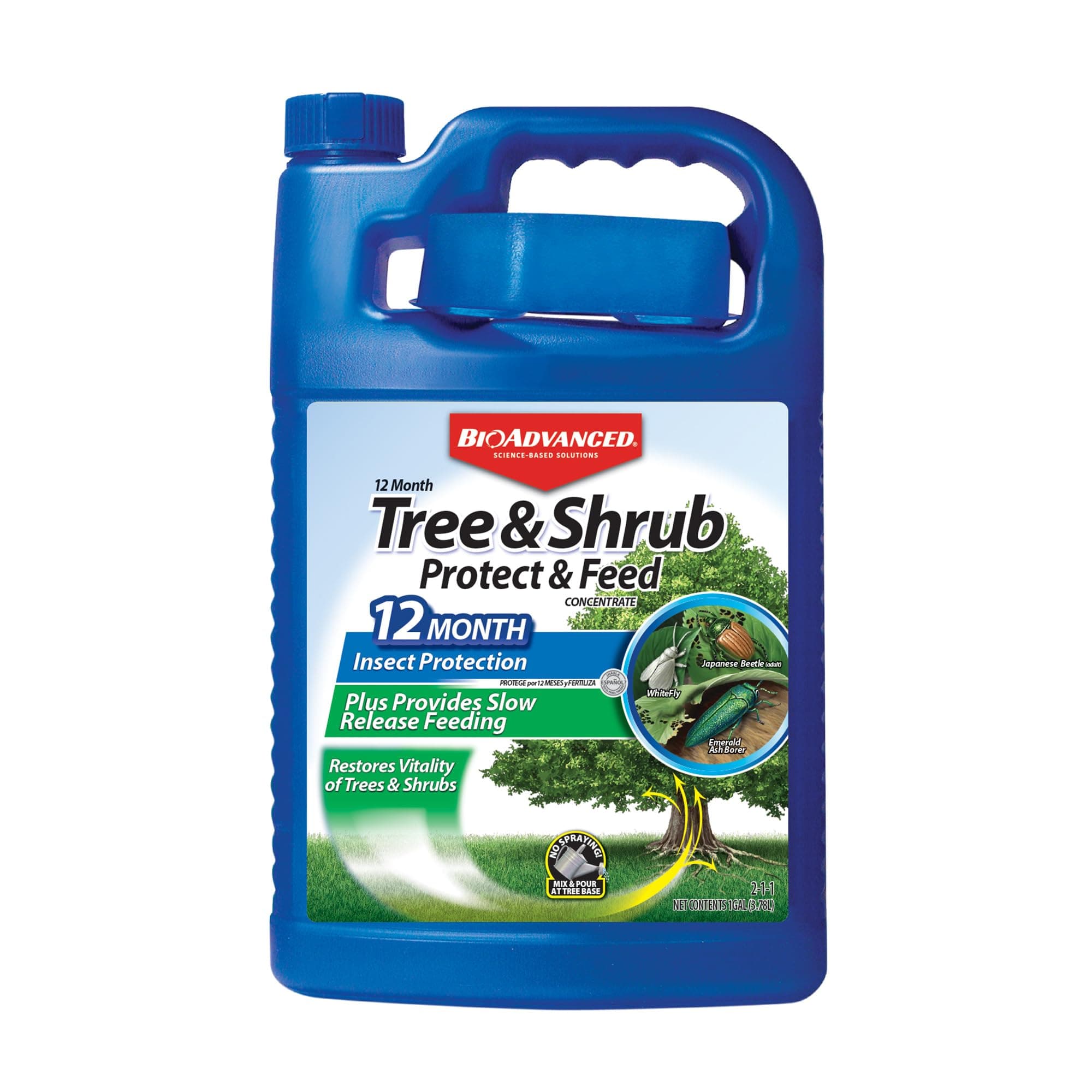 - BioAdvanced 12 Month Tree and Shrub Protect and Feed Concentrate, 1 Gal, Insect Killer, Tree Fertilizer & Plant Food