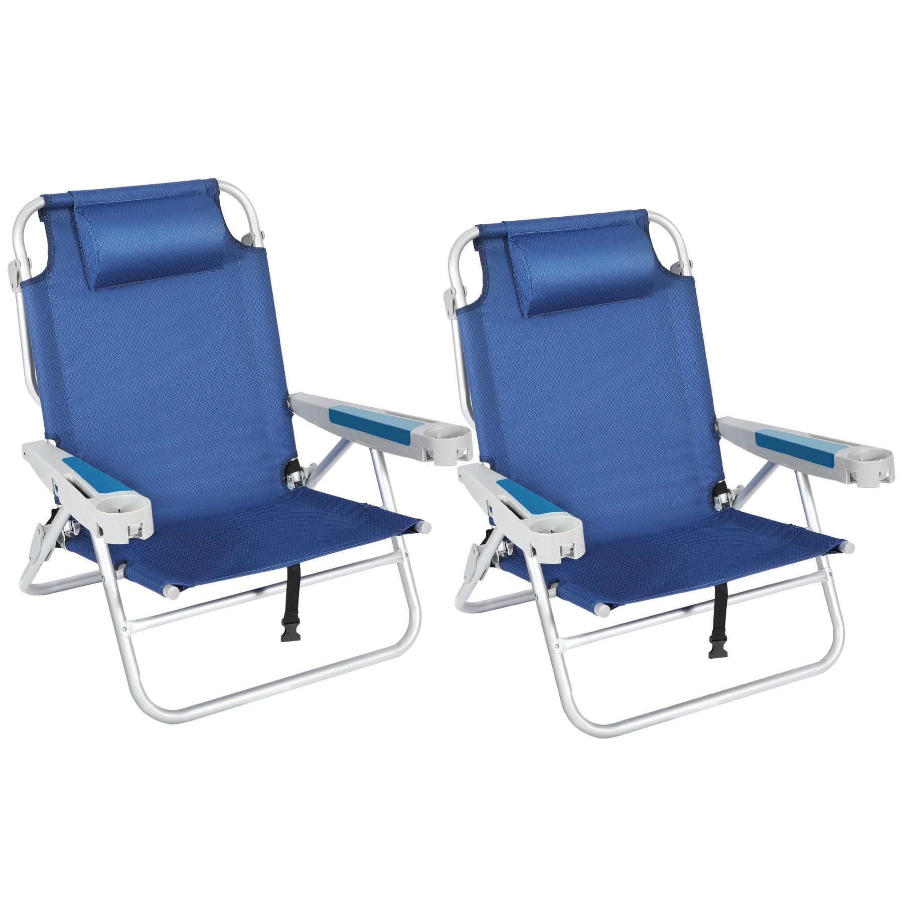 REDCAMP Backpack Beach Chairs for Adults 2 Pack, Lightweight Portable Folding Beach Chairs with Backpack Straps and Armrests, 5-Position Adjustable for Outdoor Camping, Sunbathing Tanning, Blue