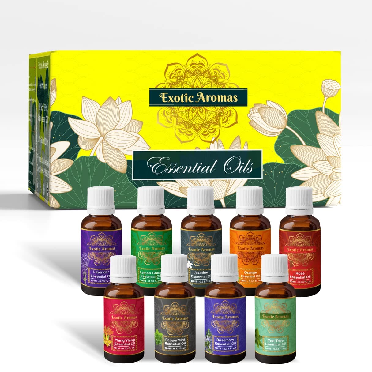 - Essential Oil Lavender, Rose, Tea Tree, Jasmine, Ylang Ylang, Orange, Lemongrass, Peppermint, Rosemary, Pure & Natural (Pack of 9)