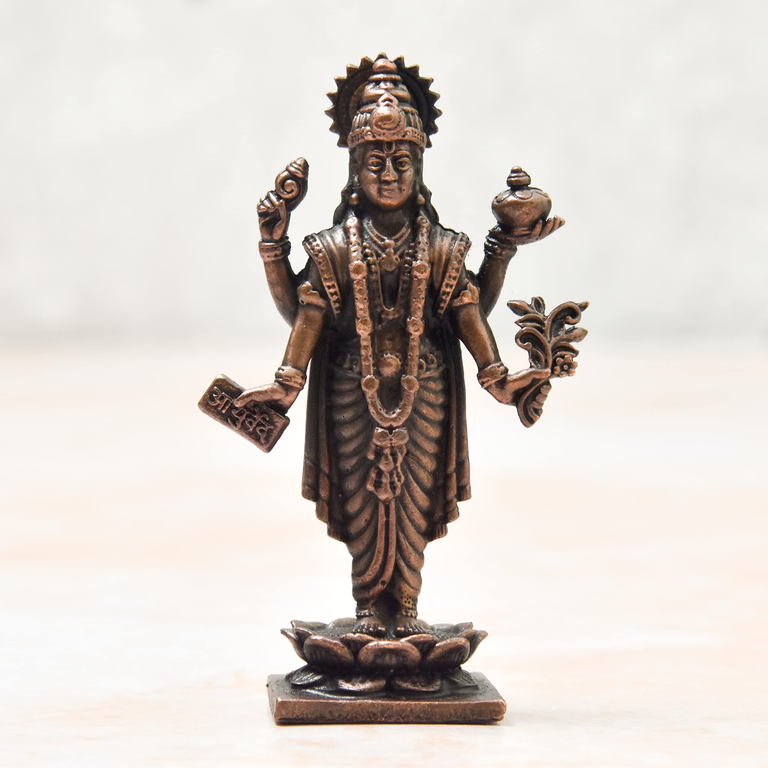 Copper Idols India by Idols India – 2.75-Inch Handmade Copper Dhanvantri Idol with Patina Antique Finish