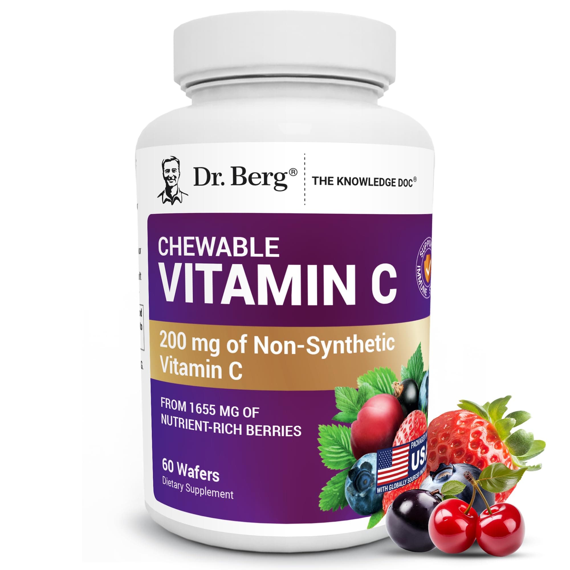 Dr. Berg's Vitamin C Complex Whole Food (60 Chewable) 100% Natural Vitamin C from Just 4 Berries, Non-GMO