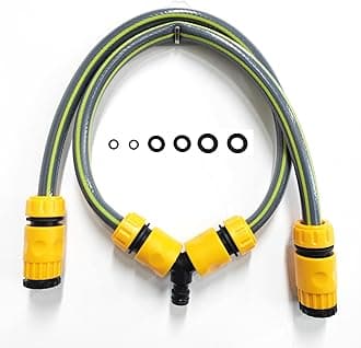 Outdoor Tap Hose Temperature Mixer Set, Mix Hot & Cold Water 2-in-1 Garden Hose Pipe for Dog Shower Car Bike Wash