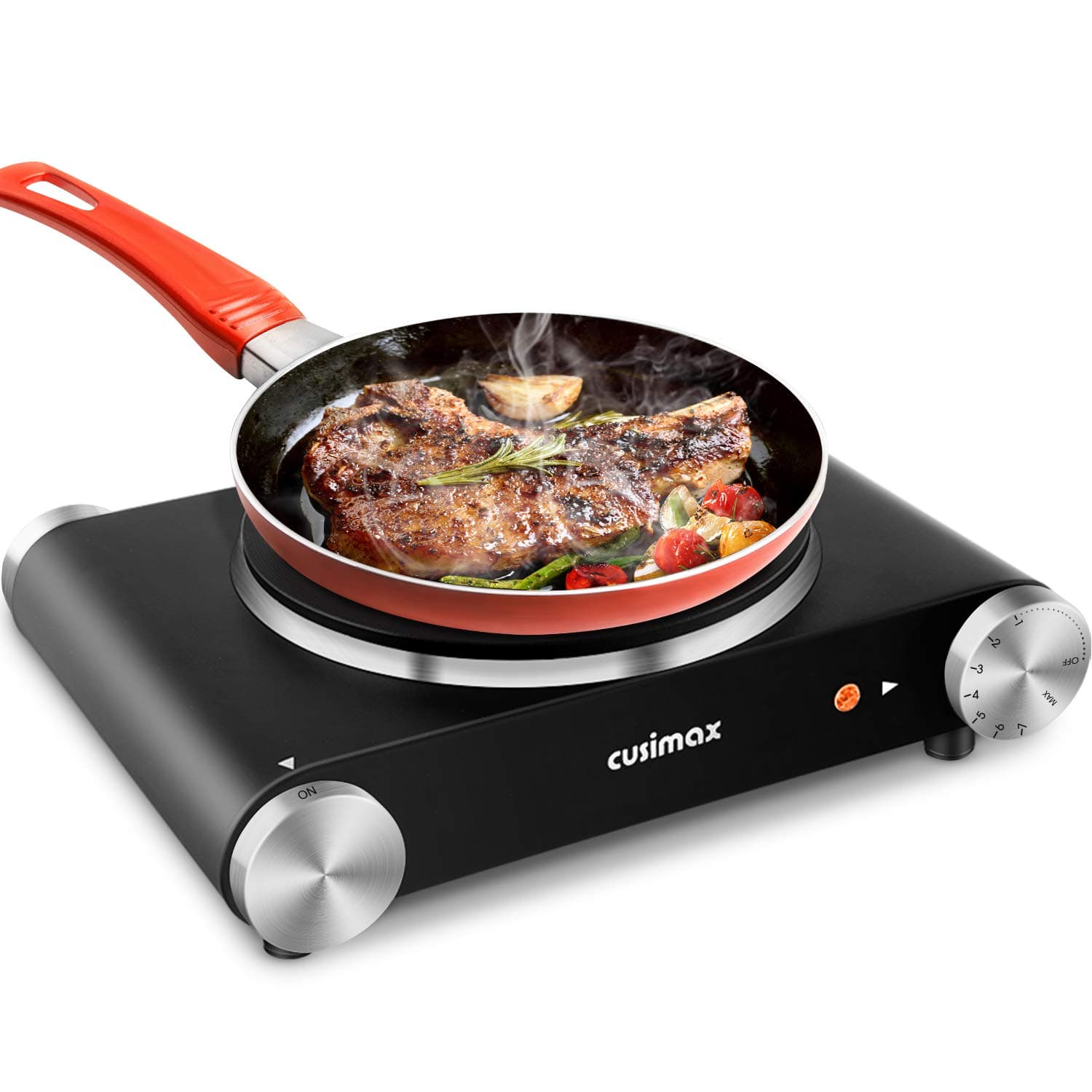 CUSIMAX Electric Burner Hot Plate for Cooking Cast Iron hot plates, Adjustable Temperature Control, Non-Slip Rubber Feet Stainless Steel Easy to Clean, Your Kitchen Assistant
