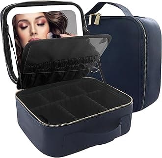 MOMIRA Makeup Bag with Mirror and Light Travel Makeup Train Case Cosmetic Bag Organizer Portable Artist Storage Bag with Adjustable Dividers Makeup Brushes Storage Organizer Royal blue, Royal blue
