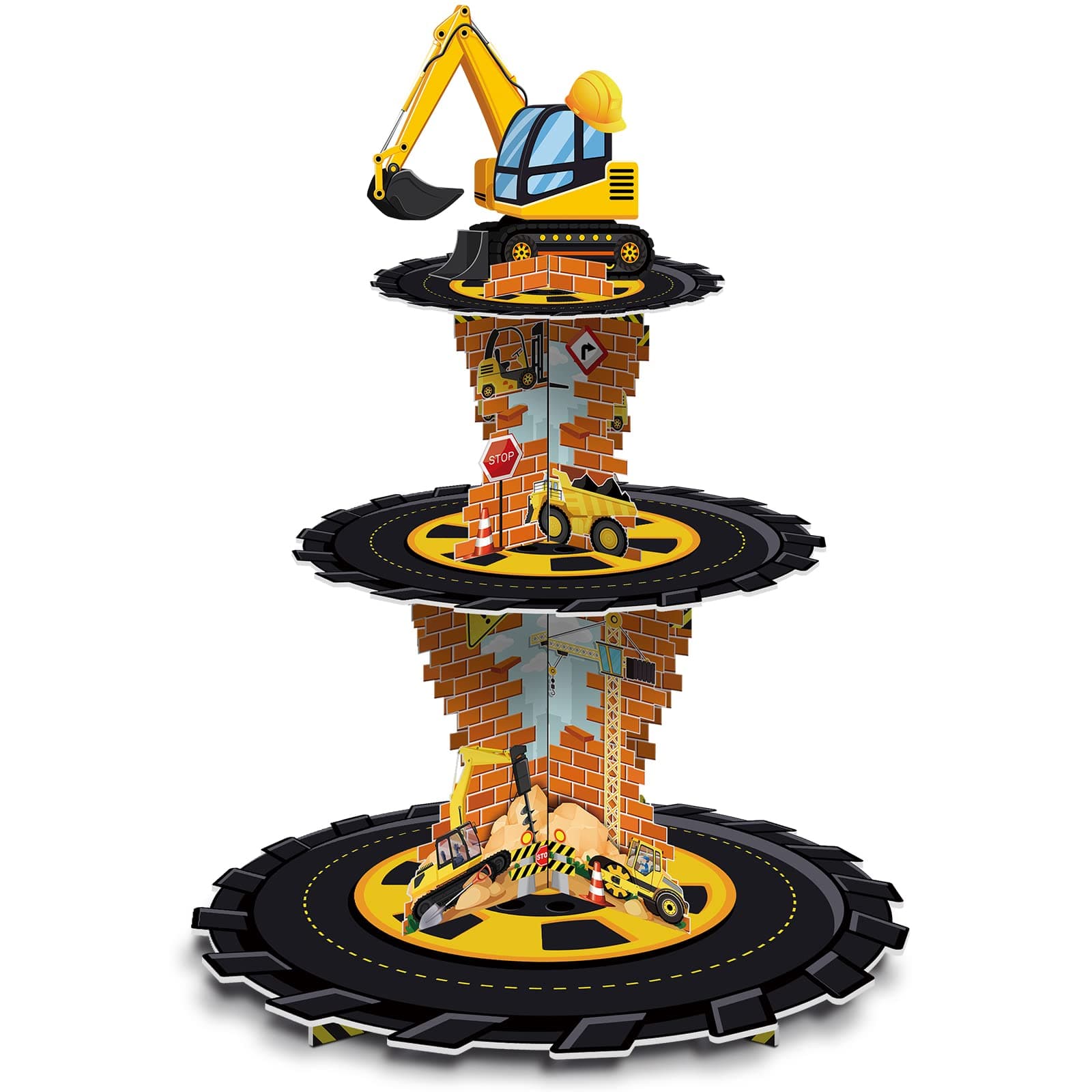Tiamon Construction Birthday Decorations 3 Tier Construction Theme Cupcake Stand Cardboard Dump Truck Dessert Display Tower Holder Cupcake Serving Stand for Baby Shower Party Supply