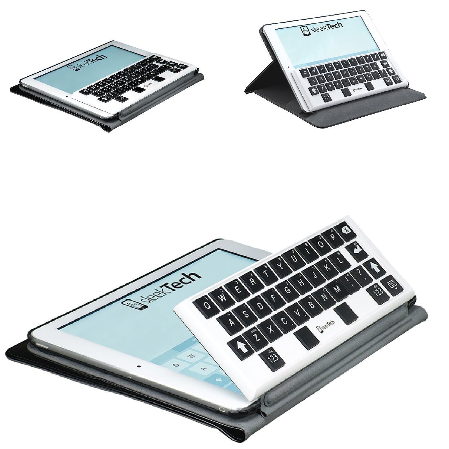 Sleekeys Leather Keyboard Case for iPad Air (iPad Air 2, Black Case / White Keyboard)