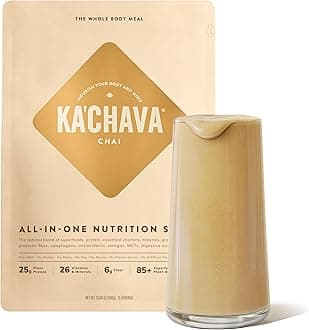- Ka’Chava Whole Body Meal Shake Chai 2 lb – Vegan Protein Powder with 85+ Superfoods & Greens – Plant-Based Meal Replacement with Probiotics & Digestive Enzymes – Gluten & Dairy Free (15 Servings)