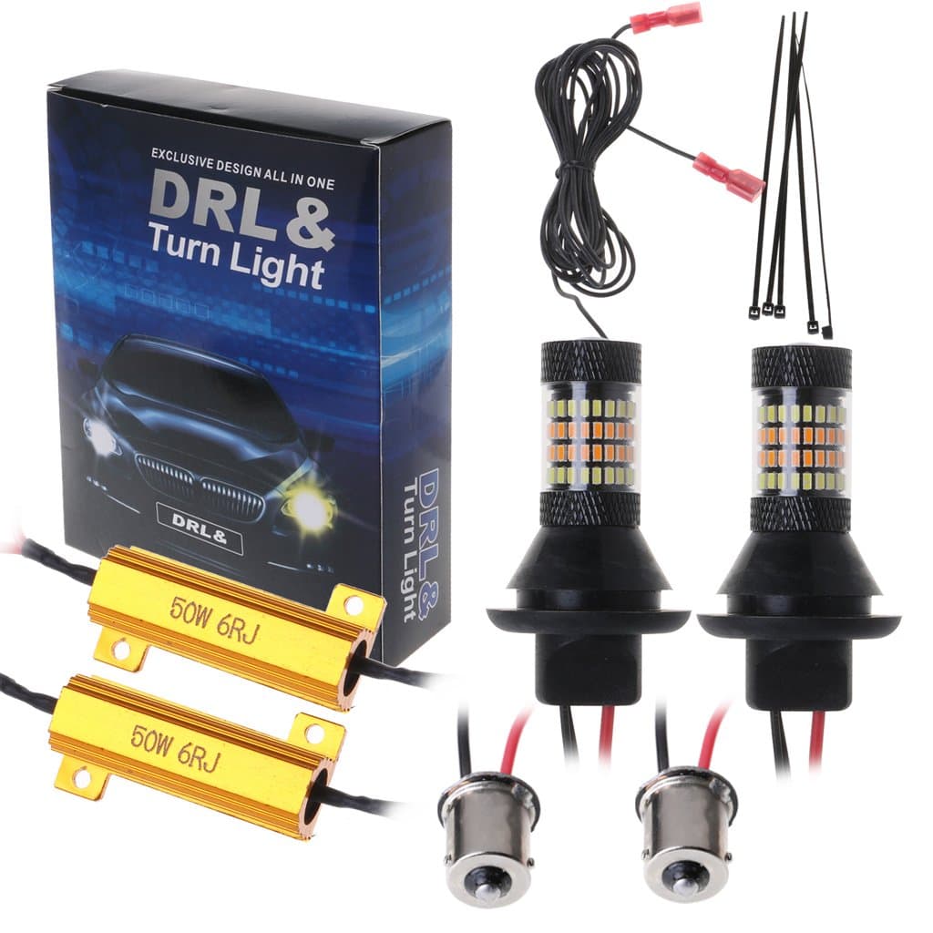 2pc BAU15S 96-LED 3014 50W Dual-Color Switchback LED DRL Turn Signal Light Kit