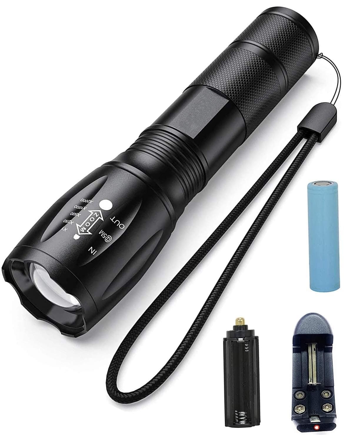 Metal LED Torch | Super Bright 2000 Lumen Rechargeable Flashlight | Zoomable Adjustable Focus | 5 Modes Tactical Waterproof Torch for Camping, Hiking, Emergency and Outdoor Use