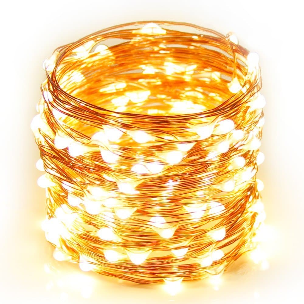 idrlink LED fairy String Lights, 33ft 100 LED with 20 Modes Copper Wire Lights, Starry String Flexible Decorative Lights Dimmable with Remote Control for Party Decorations Warm White