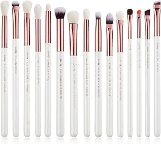 Jessup Eye Makeup Brush Set Professional 15pcs White/Rose Gold Premium Natural-synthetic Eye Shadow Blending Concealer Eye & Brow Liner Brushes, T217
