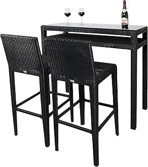 Patio Bar Chairs and Table Set for Balcony, Outdoor | Weather Resistant Home Bar Furniture Wicker Bar Stools Set | Outdoor High Rise Table with Chairs