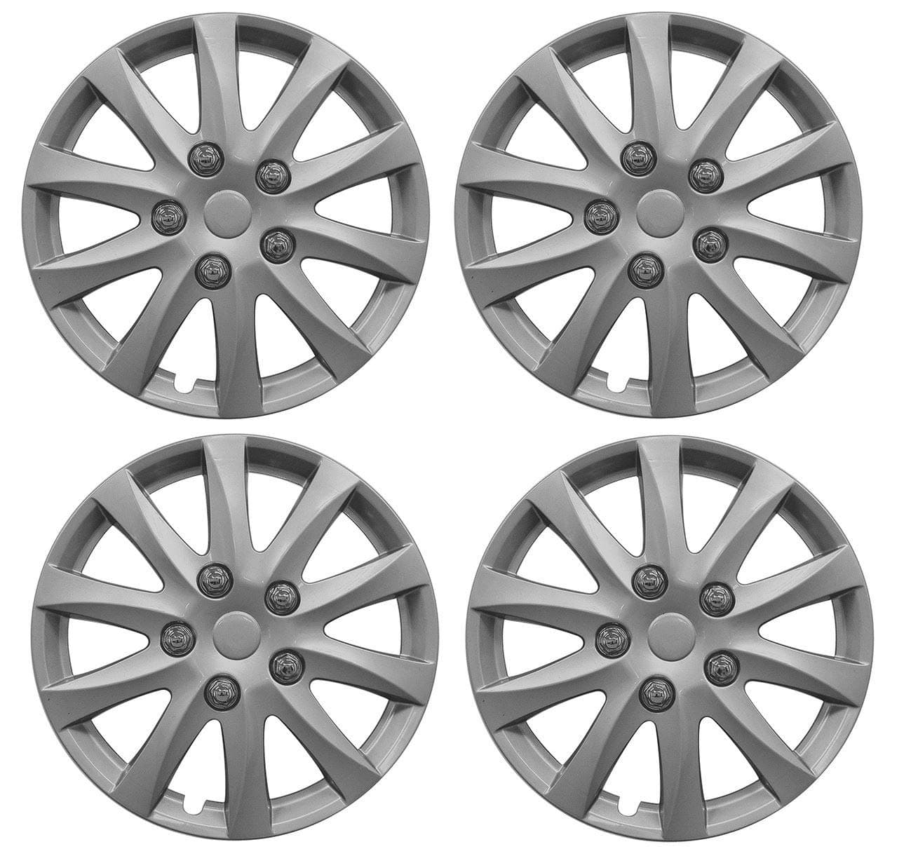 4 x 14 Alloy Look Silver Stripe Multi-Spoke Wheel Trims Hub Caps Covers Protectors