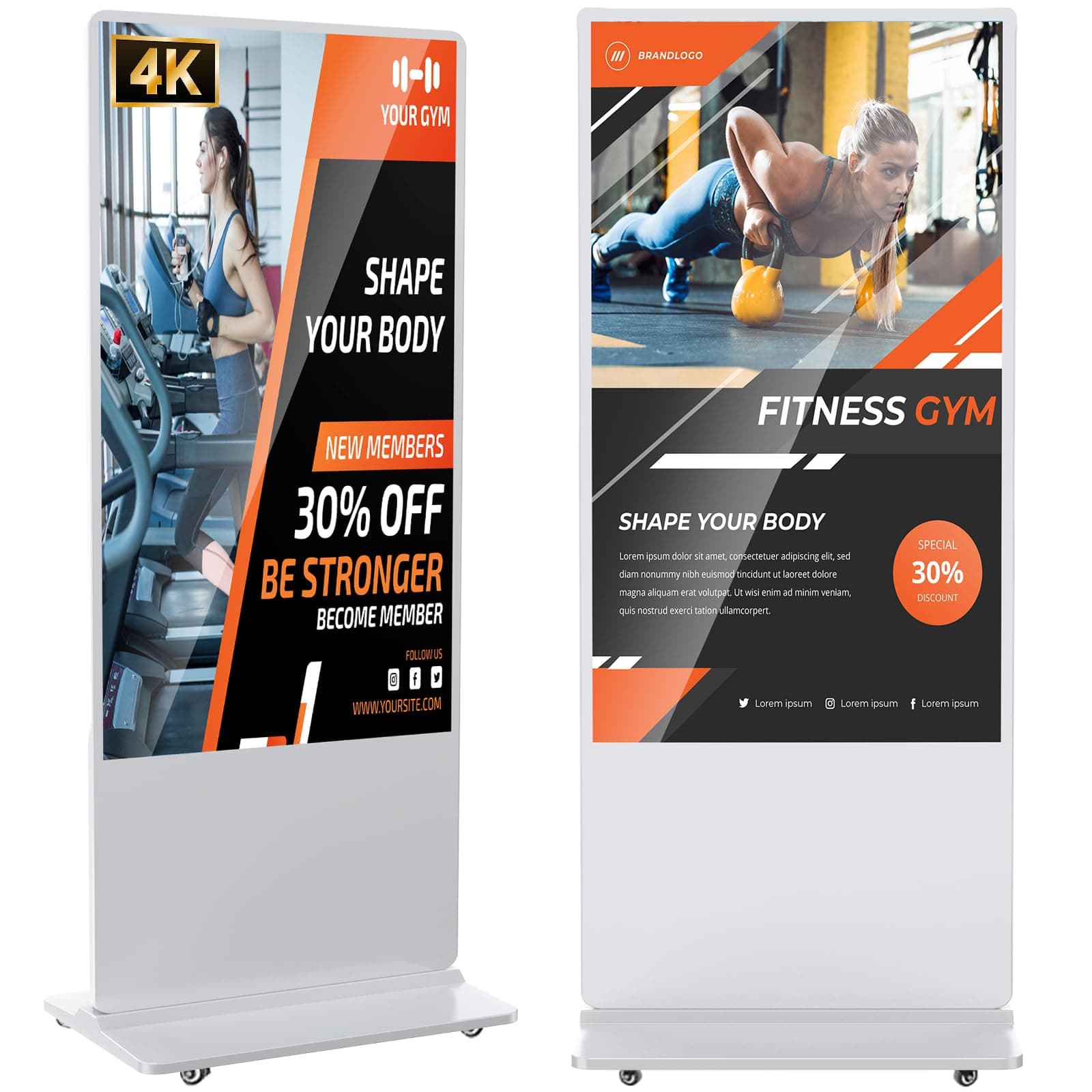 65 inch Indoor 4K Digital Signage Display IPS Floor Standing Digital Interactive Kiosks with WiFi HDMI/USB Input Auto AD Player, Android OS White