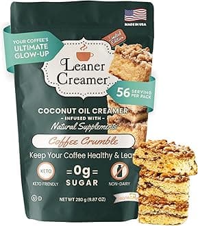 Leaner Creamer Coconut Creamer with Superfood Ingredients – Non-Dairy, Sugar-Free, Keto, Gluten-Free Powdered Coffee Creamer – Coffee Crumble – 280g