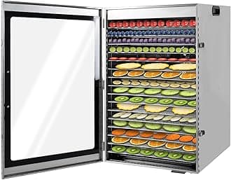 86-90℃ Food Dehydrator Countertop Dryer Machine 0.5-24H Timer Electric Food Dryer Machine w/Drip Tray, 1500W 110V (16 Trays)