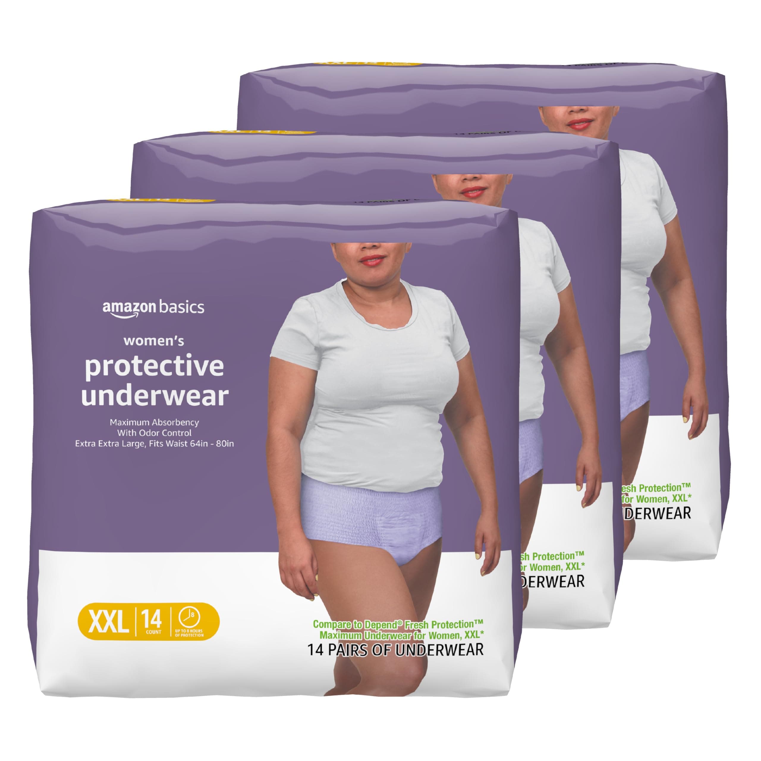 Amazon Basics Postpartum Incontinence Underwear for Women, Maximum Absorbency, Disposable, Bladder Leak Protection, Odor Control, Comfortable Fit, XX-Large, Lavender, 42 Count (3 Packs of 14)