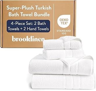 Brooklinen Super-Plush Bath Towel and Hand Towel Set - 2 Bath Towels, 2 Hand Towels - Cotton, Highly Absorbent (White)