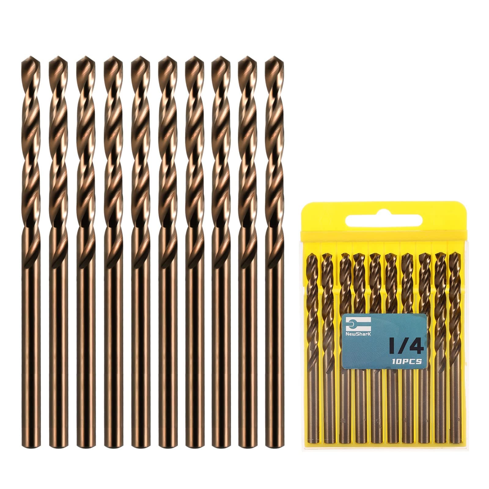 1/4" Cobalt Drill Bits, 10 Pack of M35 HSS Metal Drill Bit Set for Hard Metal, Stainless Steel, Cast Iron,Cobalt Drill Bits with Storage Case