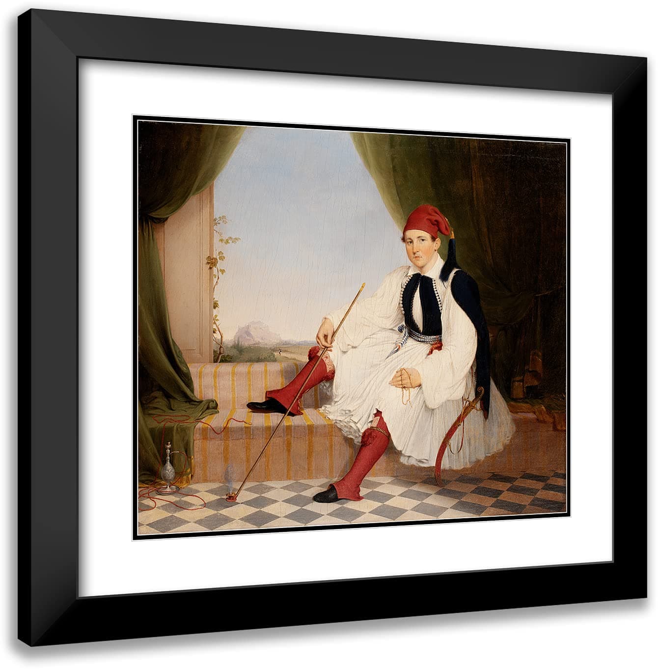 ArtDirect Walter Gould 22x20 Black Modern Frame and Double Matted Museum Art Print Titled - Portrait of John B. Carmac, in Greek Evzone Costume (1853)