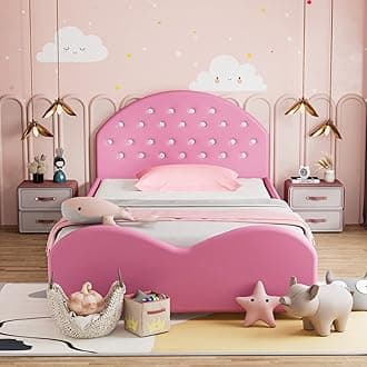 Twin Bed Frames for Kids, Toddler Wooden Twin Bed Platform with Headboard & Slat Base, No Box Spring Needed, Children Bedroom Furniture for Boys Girls, Fits Standard Twin Mattress, Pink