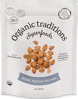 Organic Traditions Apricot Kernels, Organic Apricot Seeds, Sundried Sweet and Bitter Taste, Vegan, Source of Vitamin B17, Non GMO, Whole Foods Delivery, Plant Based for Snacking and Blending, 8 oz