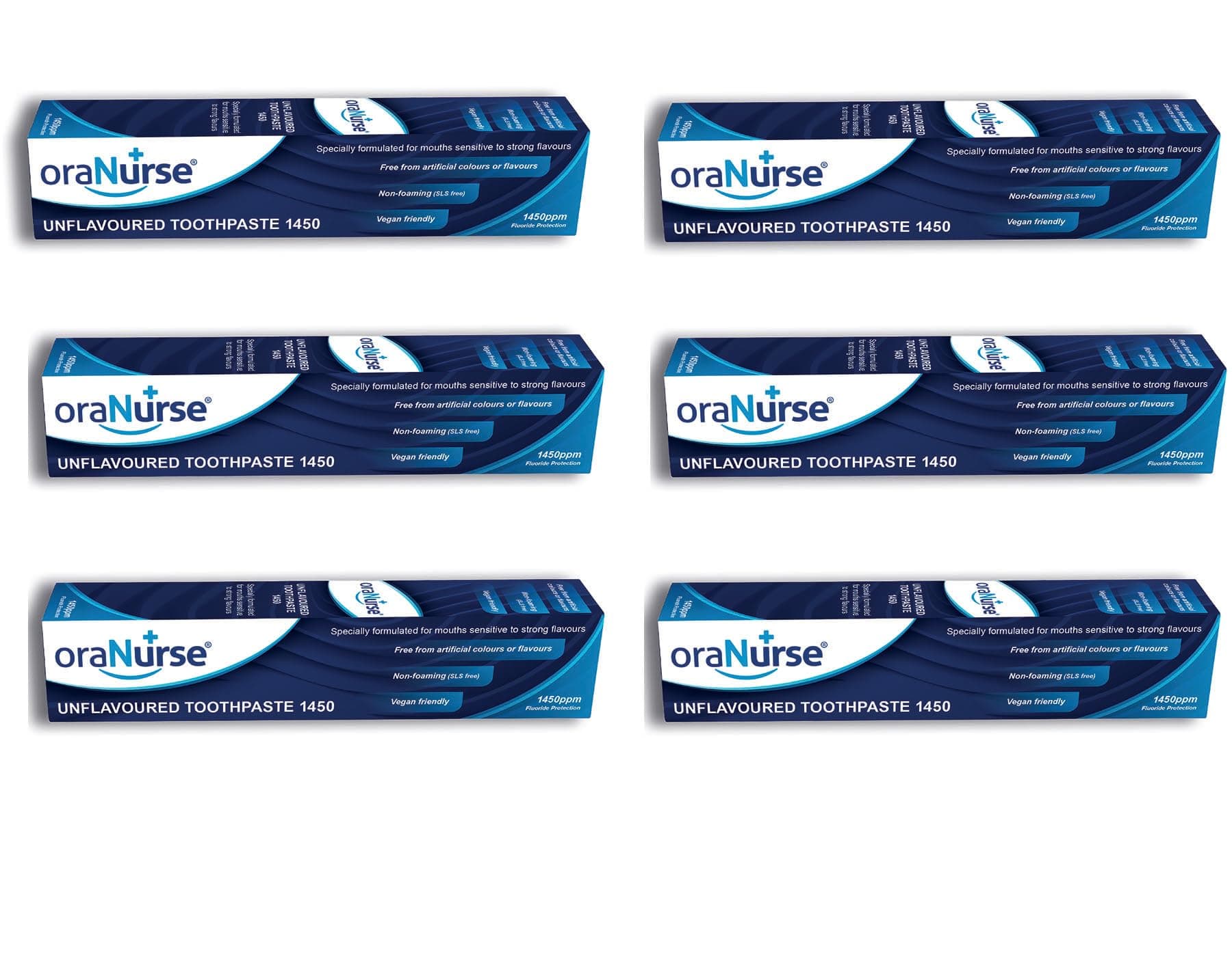 Unflavoured Toothpaste 6 Pack for Kids and Adults - Non Flavoured with 1450ppm Fluoride for Sensitive Mouths | Non Foaming SLS Free - 50ml