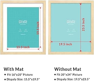 LaVie Home 20x24 Picture Frame Beige Oak Wood Poster Frame, Display Pictures 16x20 with Mat or 20x24 Without Mat, Stable Frame and Polished Plexiglass, Horizontal and Vertical Format of The Walls
