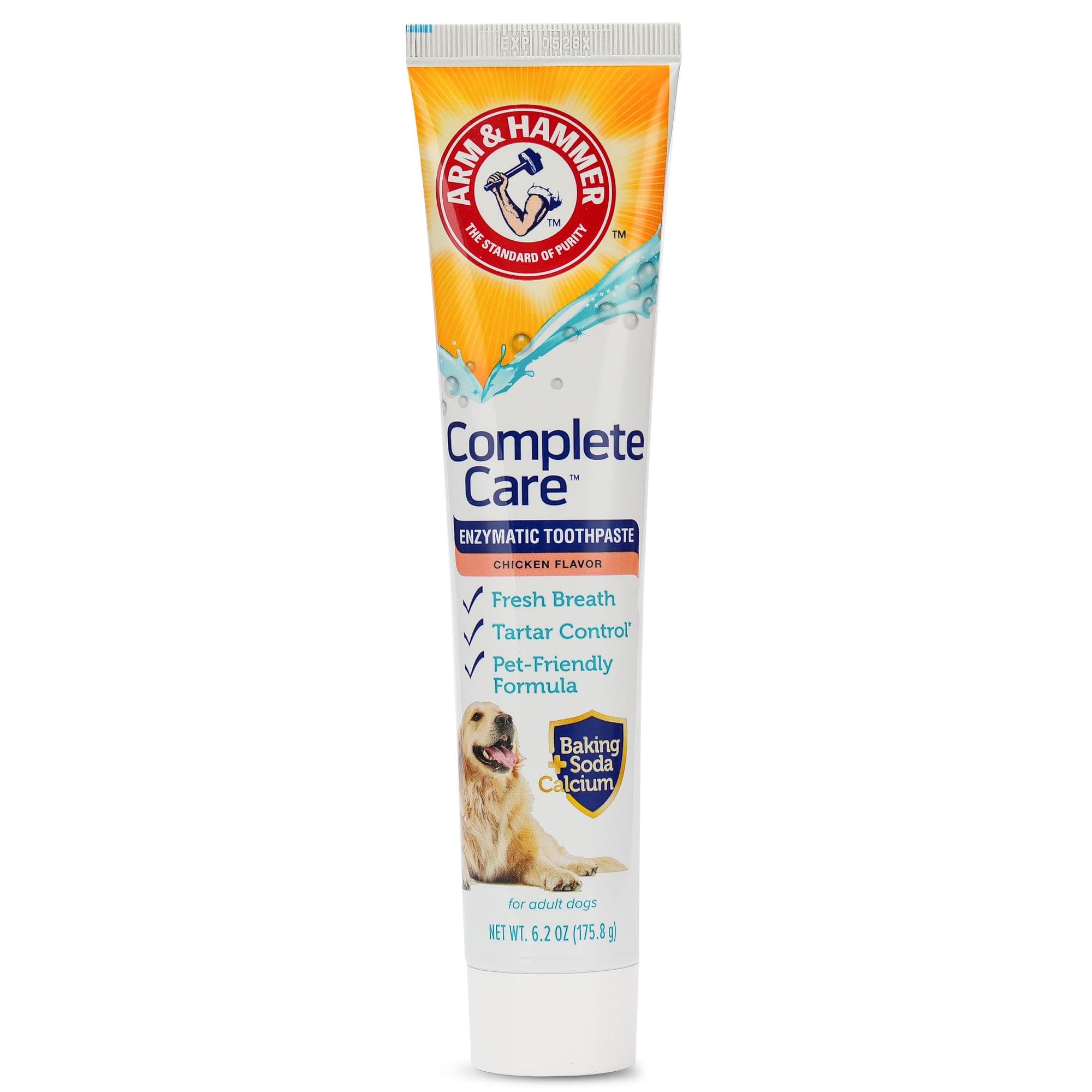 Arm & Hammer Complete Care Enzymatic Dog Toothpaste with Baking Soda and Calcium, Fluoride Free Formula for Plaque Tartar Control and Fresh Breath, Chicken Flavor, 6.2 Oz