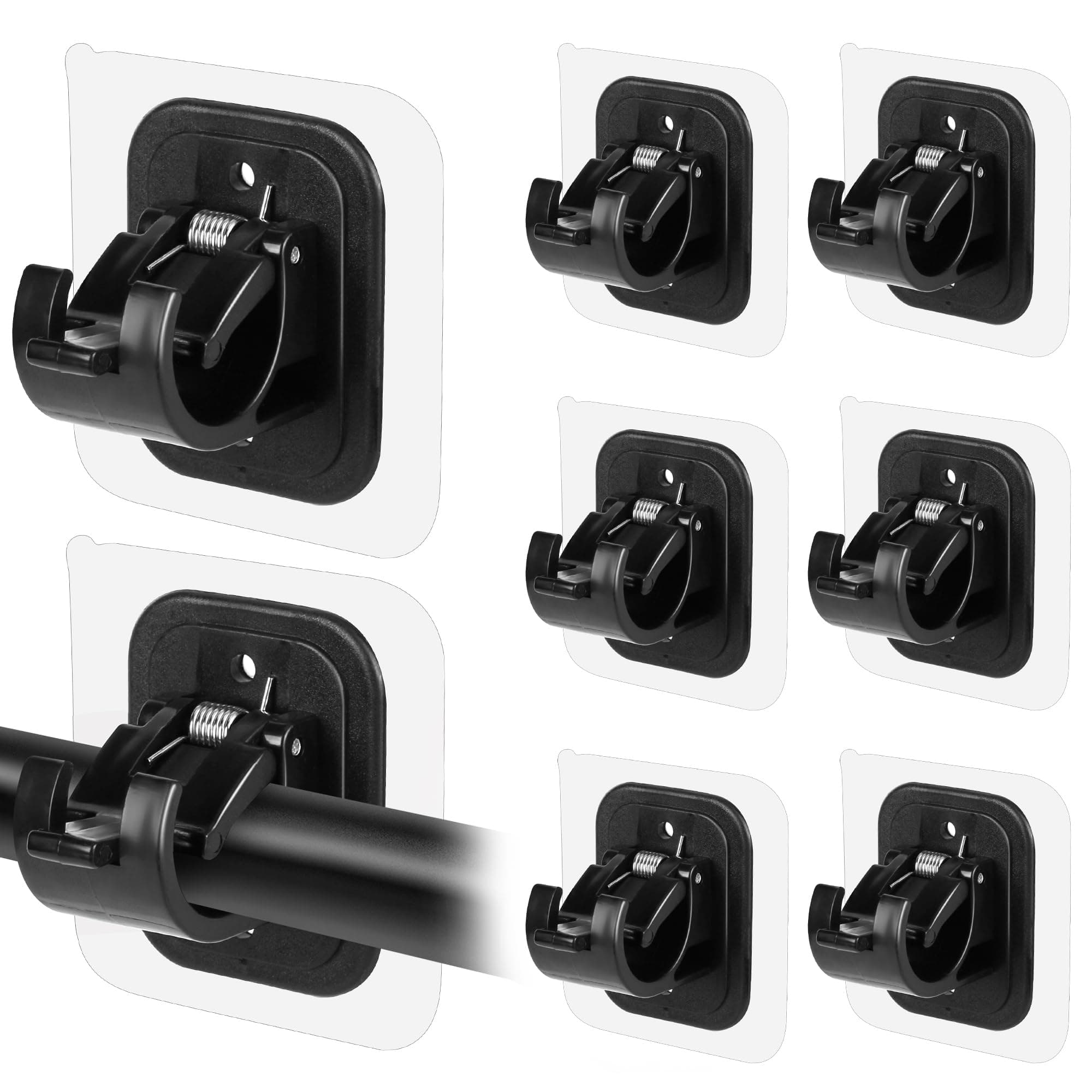 Codoule 8PCS No Drill Curtain Rod Brackets No Drilling Self Adhesive Curtain Rod Holder Hooks Nail Free Curtain Rod Hooks Curtain Hangers for Bathroom Kitchen Home Bathroom and Hotel (Black)