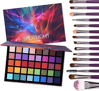 Spotlight Eyeshadow Palette + 15 PCS Eye Brushes Makeup Set, Professional 40 Color Matte Shimmer Glitter Eye Shadow Pallet Highly Pigmented Waterproof Long Lasting Make up Pallete