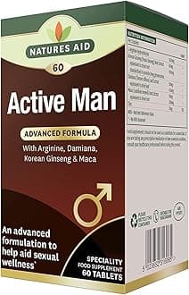 Natures Aid Active Man Tablets - High Strength Supplement with Zinc Maca Ginseng and Damiana - Supports Men’s Health Energy Vitality Immunity and Performance - Vegan Gluten Free Non-GMO - 60 Tablets