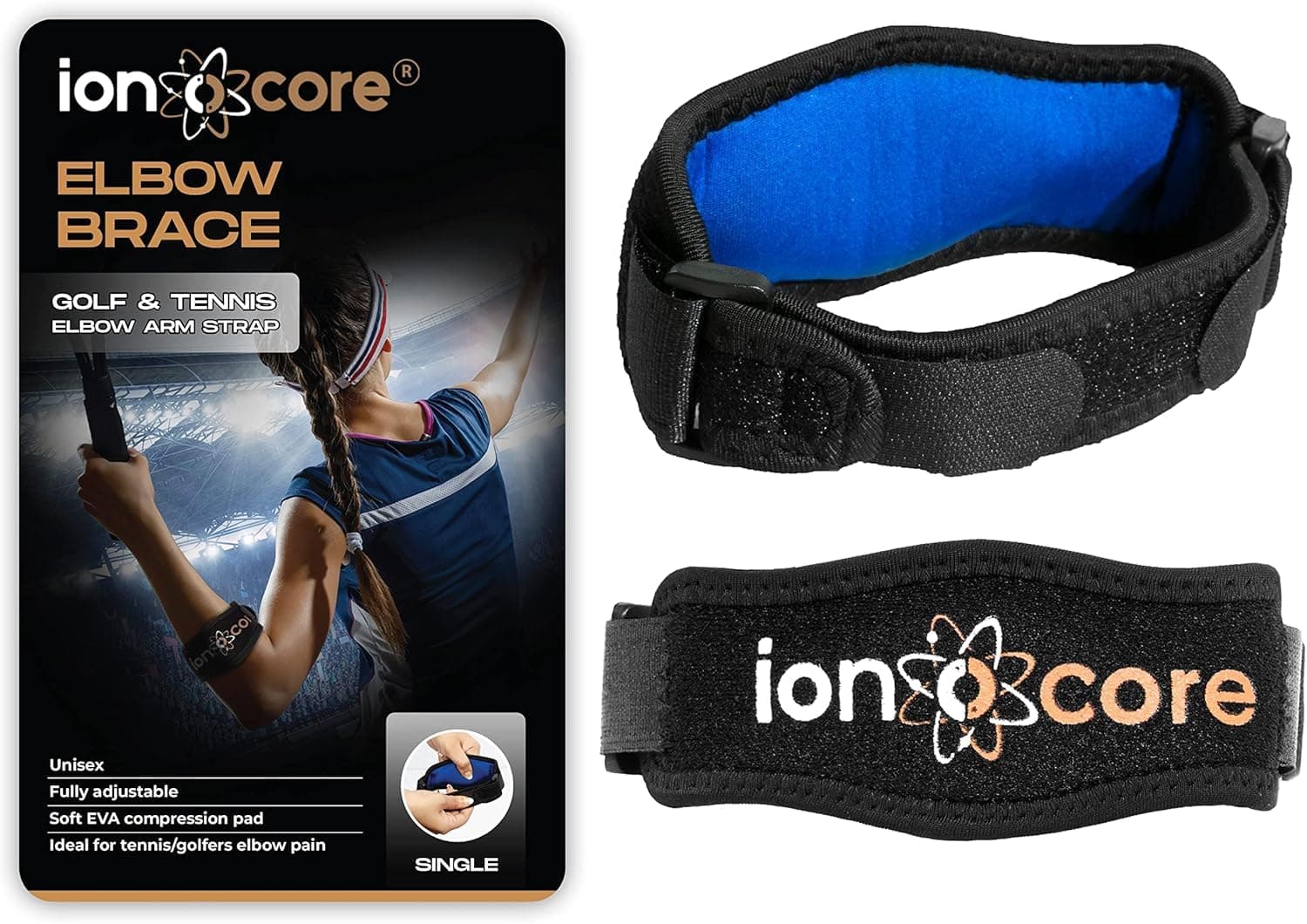 Tennis Elbow Support Strap - Golfers Elbow Support for Men & Women - for Rapid Pain Relief & Recovery - Elbow Brace with EVA Compression Pad & Adjustable Tennis Elbow Supports