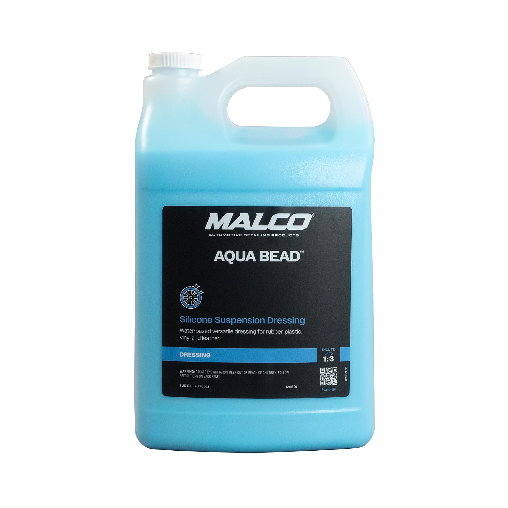 Malco Aqua Bead Water Based Dressing - Non-Greasy Interior and Exterior Dressing/Shines Car Tires, Rubber, Plastic and Trim/Concentrated Formula, Dilutable for Variable Gloss / 1 Gallon (129601)