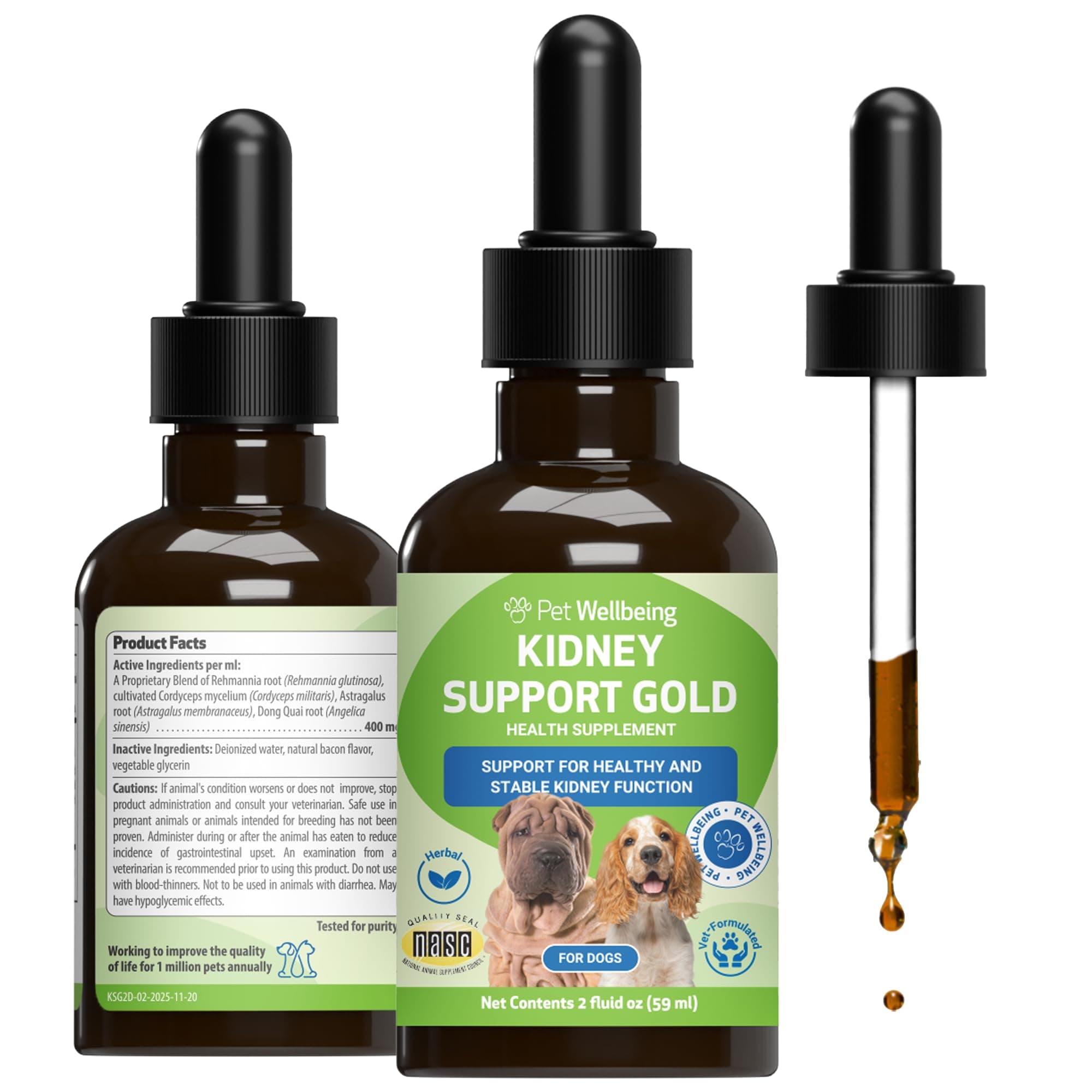 Kidney Support Gold for Dogs - Healthy Kidney Function, Fluid Balance, Energy Levels, Normal Appetite, Rehmannia, Dong Quai - Veterinarian-Formulated Herbal Supplement 2 oz (59 ml)