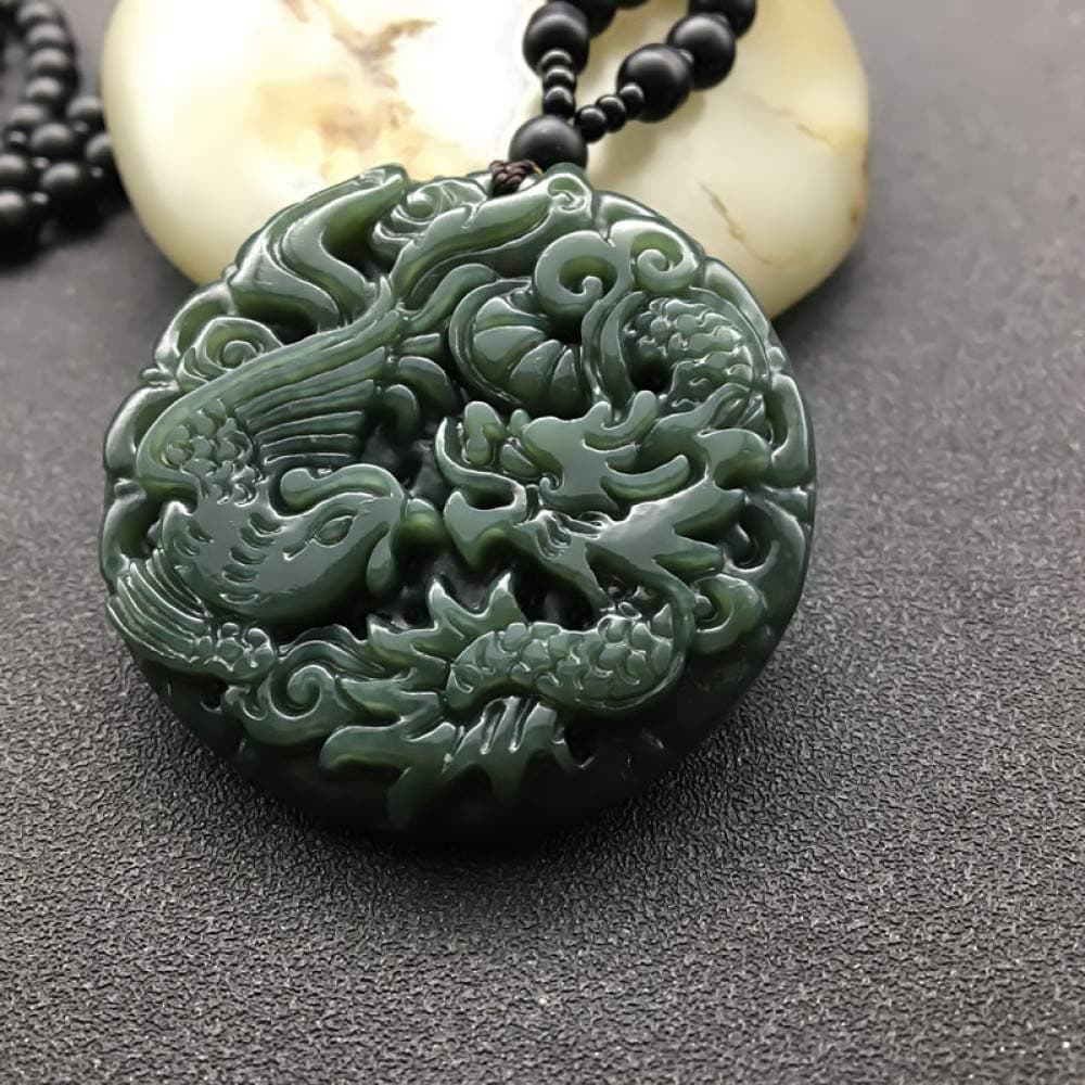 Natural authentic and Hetian Jade Dragon and Phoenix pendant men and women couple Jade pendant necklace Gift