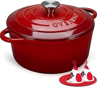 Overmont 5QT Enameled Cast Iron Dutch Oven with Lid, Heavy-Duty Non-stick Casserole with Dual handles for Braising, Stews, Roasting, Bread Baking