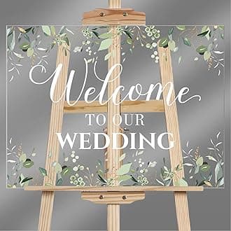 Seeloowy Welcome Wedding Sign - 24 x 18 Inch Acrylic Greenery Eucalyptus Sign for Wedding Reception, Ceremony, Lawn, Indoor